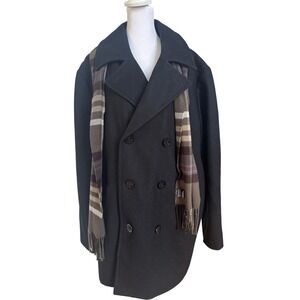 Claiborne Men's Wool Blend Double Breasted Peacoat Black XXL XXG Trench Style